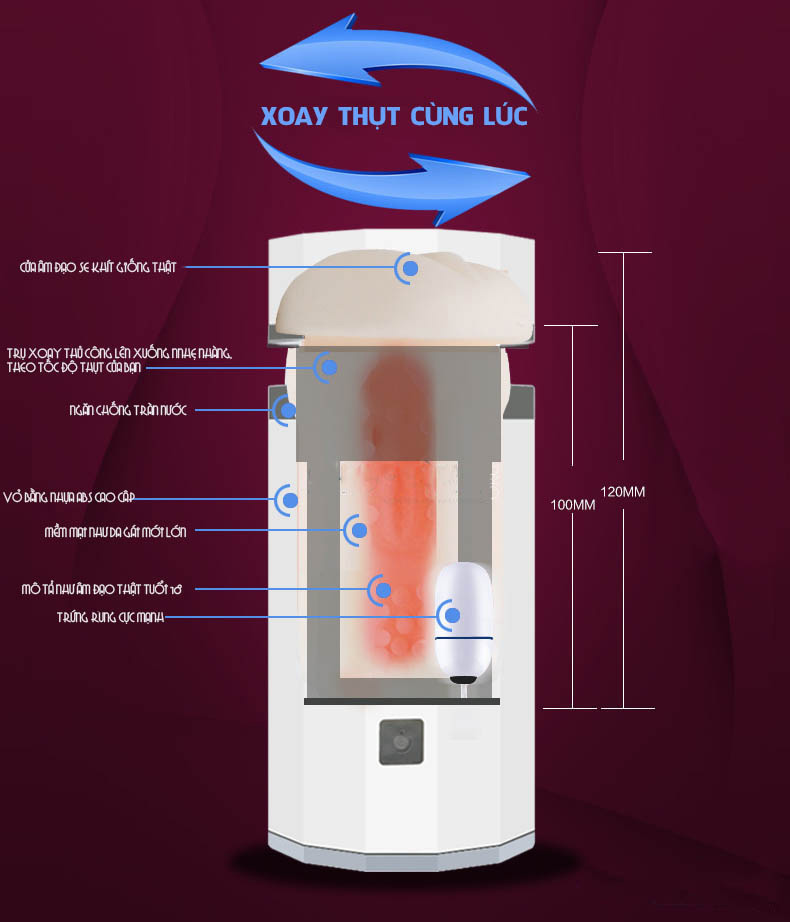 kích thước Máy thủ dâm Uzay